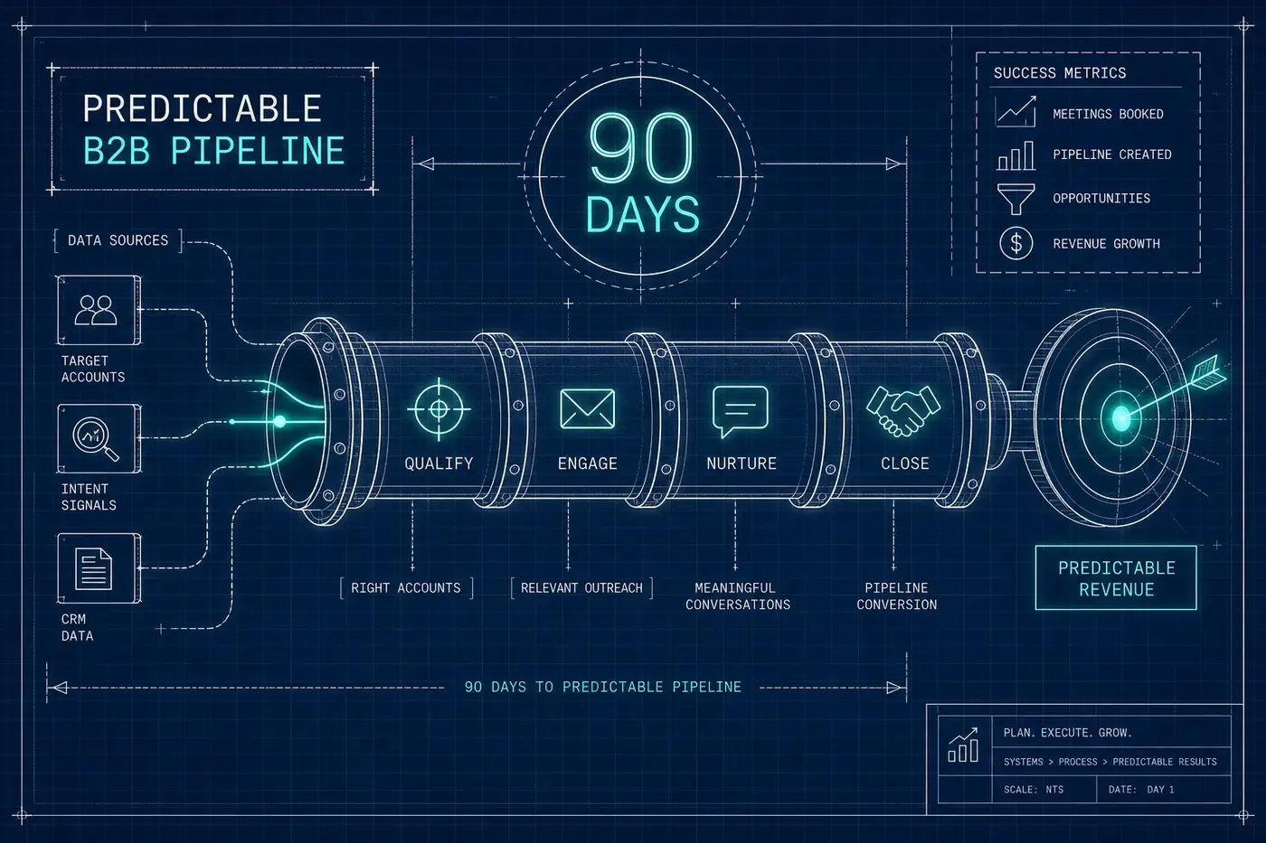 Building a predictable B2B pipeline in 90 days — process diagram
