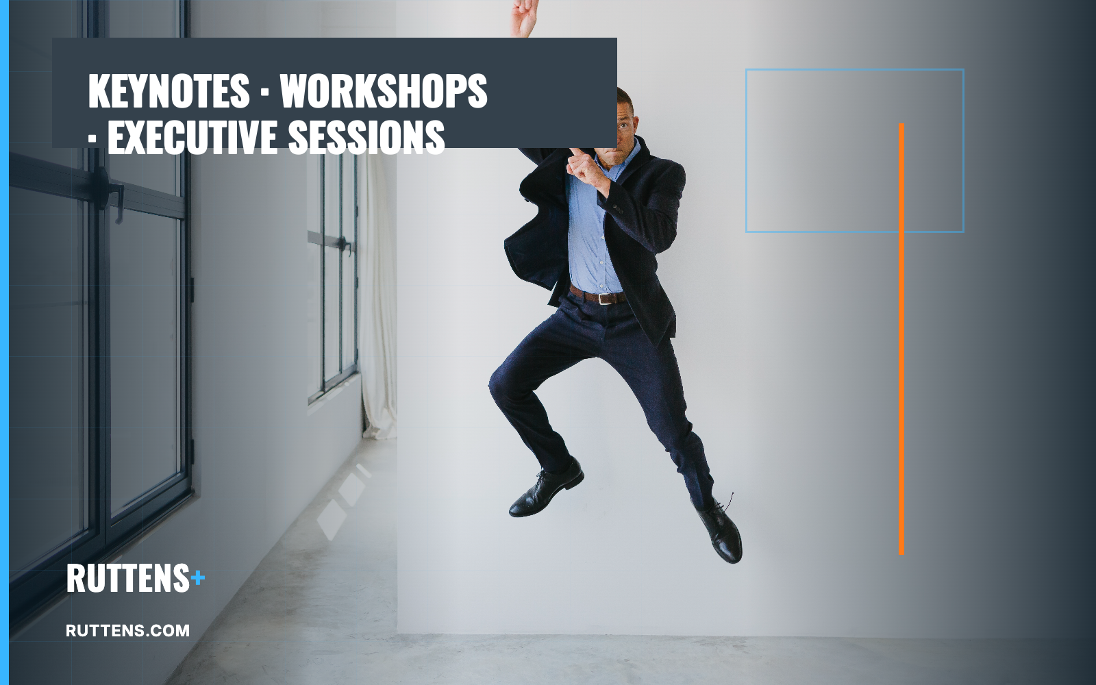 Phil Ruttens jumping energetically in a suit for keynotes and workshops